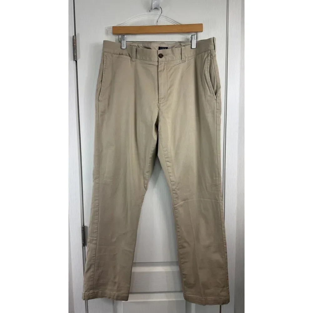 J.Crew Flex Flannel Lined Khaki Chino Pants Men's 36x32 Straight Fit Stretch Tan
